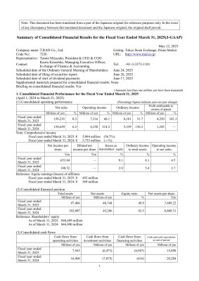 Consolidated Financial Results for the Fiscal Year Ended March 31, 2025(J-GAAP)
