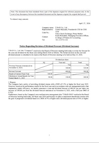 Notice Regarding Revision of Dividend Forecast (Dividend Increase)